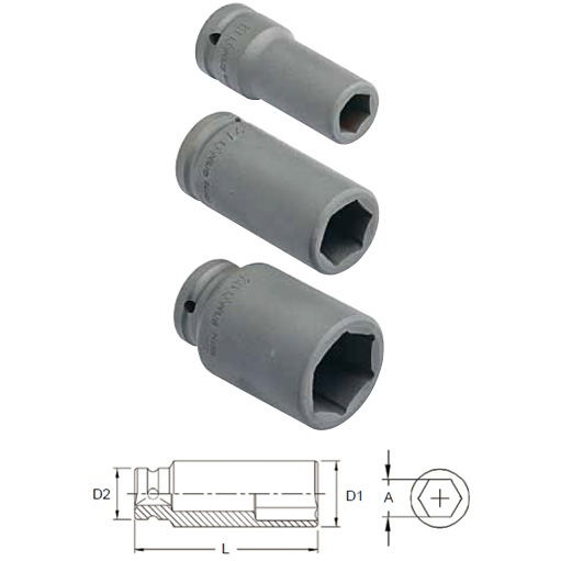 Genius Tools 649522 3/4"-os 6 lapú gépi dugókulcs fej, hosszított kivitel, 22 mm termék fő termékképe