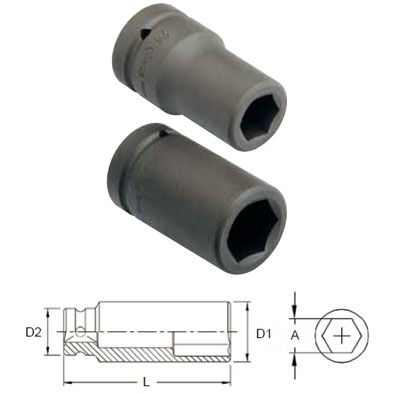 Genius Tools 849560 1"-os 6 lapú gépi dugókulcs fej, hosszított kivitel, 60 mm termék fő termékképe